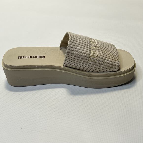 True Religion Platform Slide Sandals Jann Bone Off White FT21332 Womens Size 9 - Picture 3 of 10
